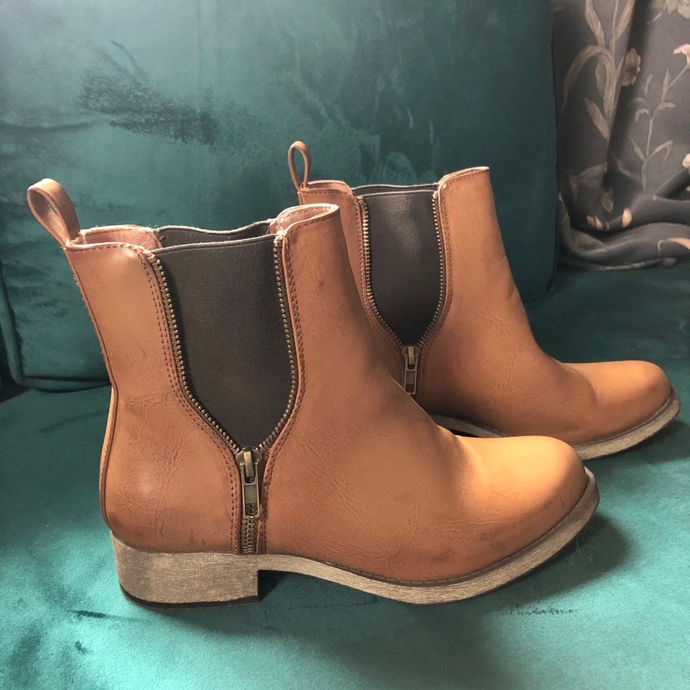Tan zip booties